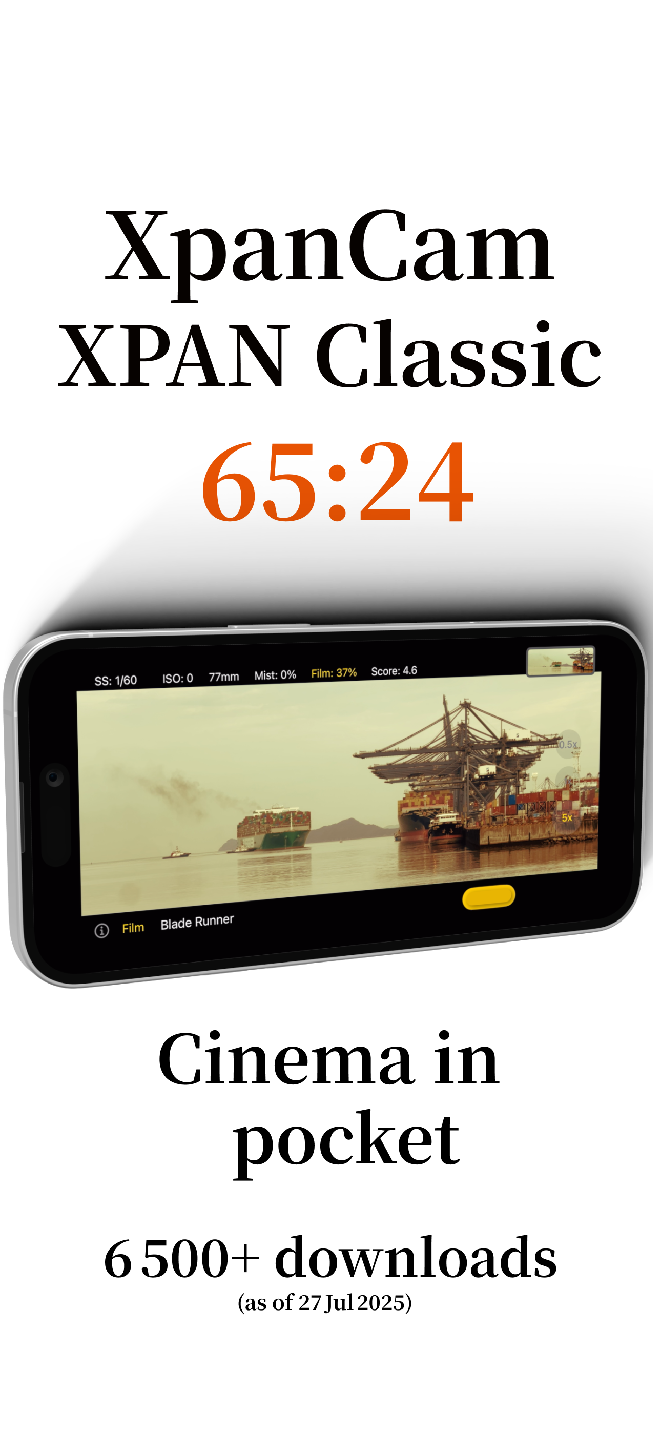 XpanCam app screenshot showing XPAN 65:24 cinematic camera interface #1
